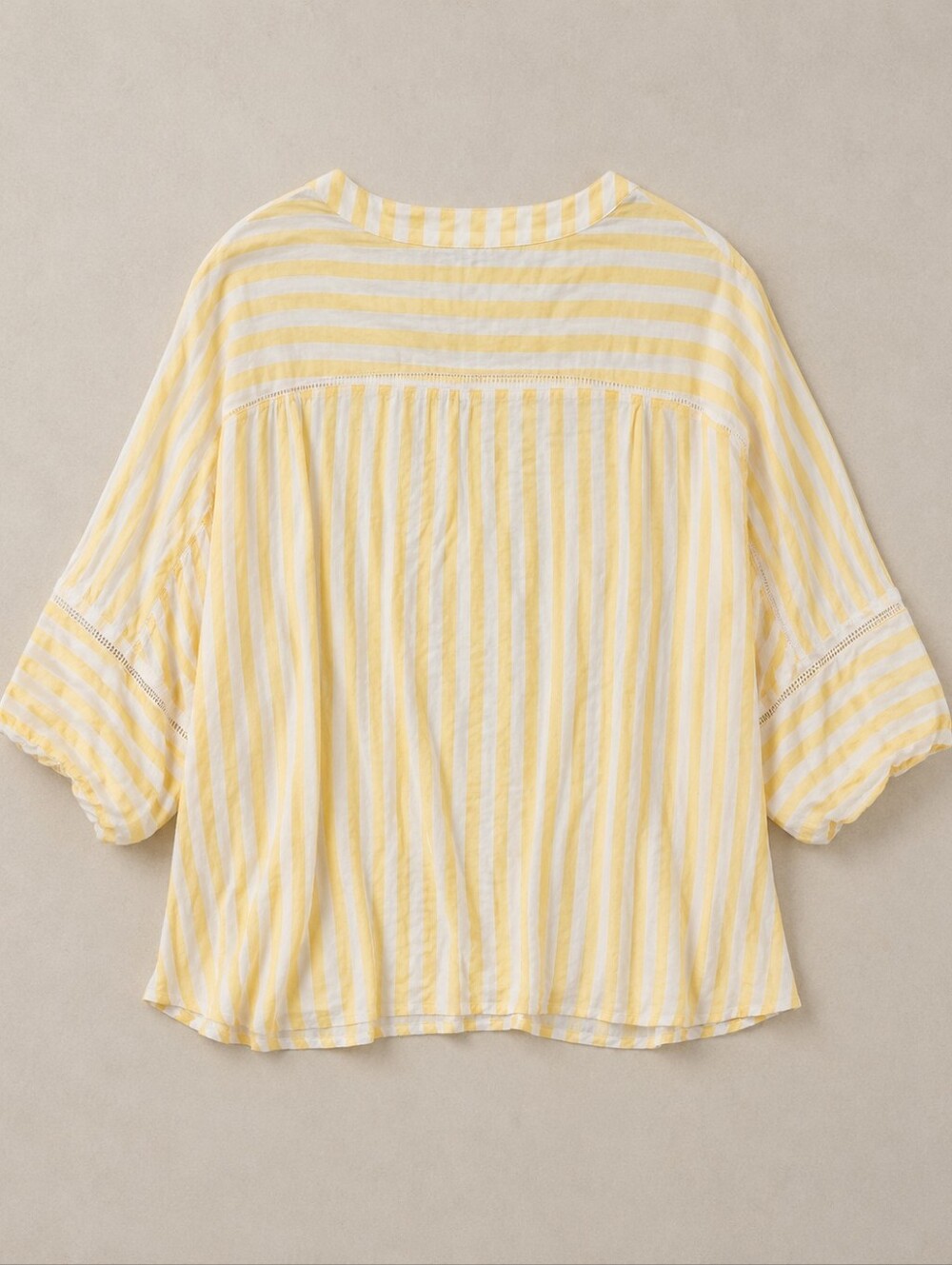 Adrienne Vittadini Blouse Yellow White Stripe Women 2X Boho Henley Peasant Lagen - Picture 3 of 7